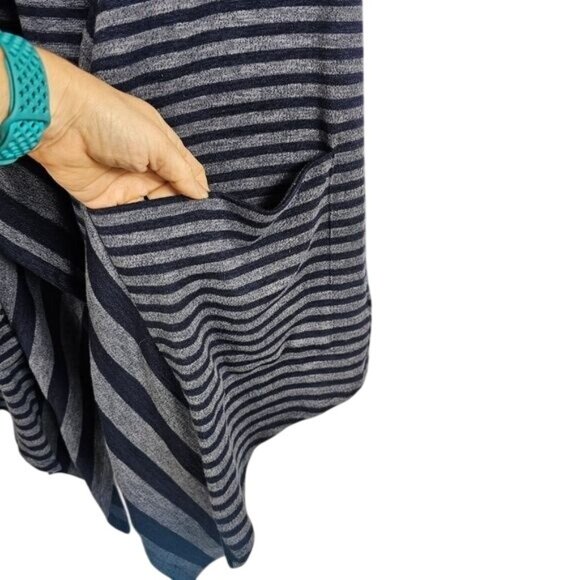 LOGO Lori Goldstein Stretch Knit Cascade Cardigan Vest XL Breton Stripe Boho - Picture 4 of 7